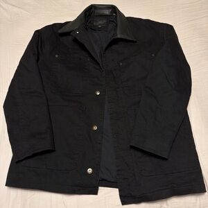 Zara Men's Black Military Jacket with Leather Collar